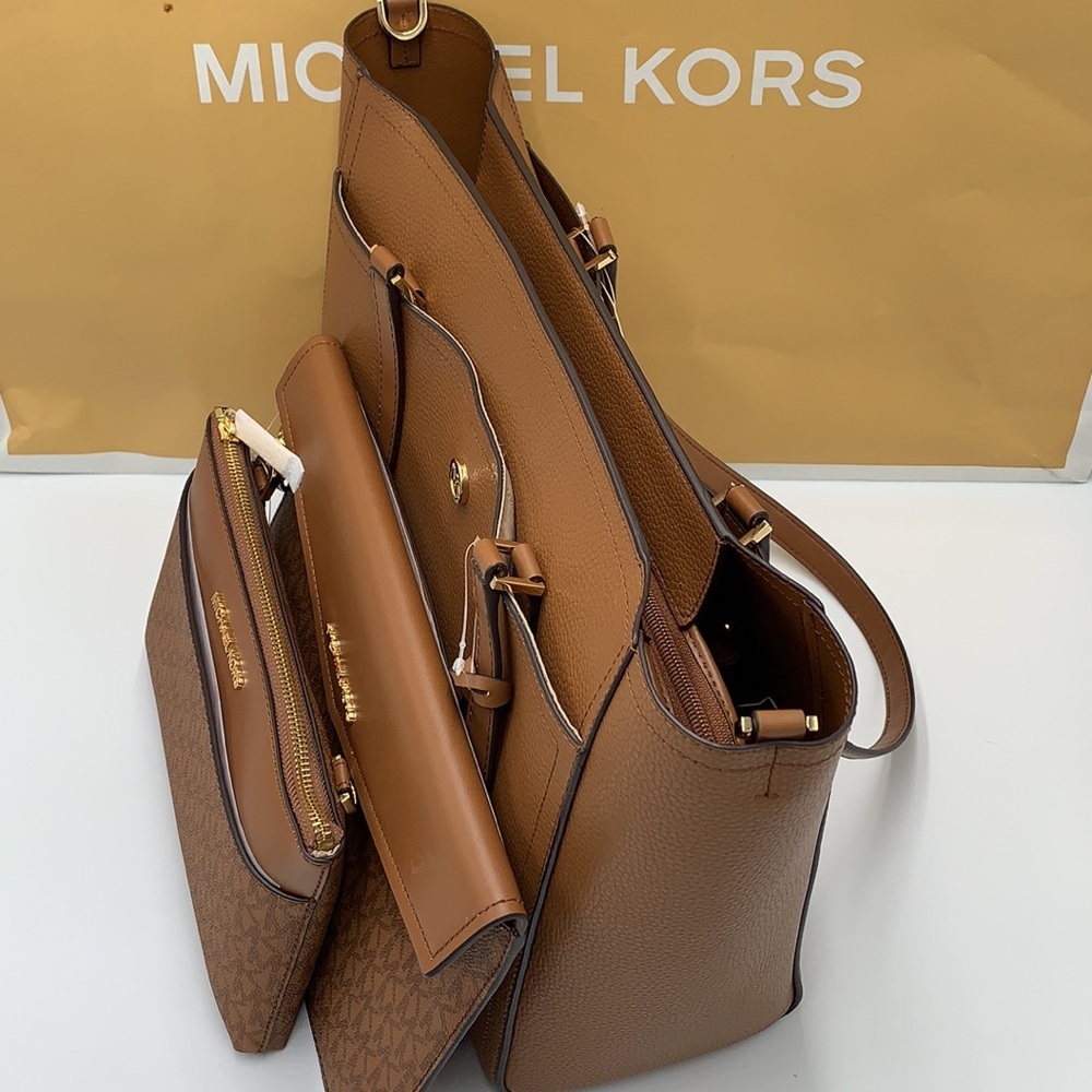 MICHAEL KORS 
Maisie Large Pebbled Leather 3-in-1 Tote Bag LUGGAGE SIGNATURE - Picture 6 of 13